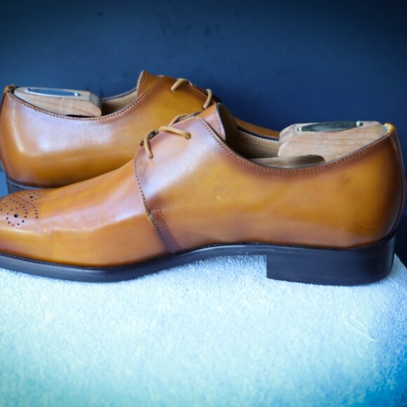 SALE - Maison Forte 9.5-M Cognac Burnished Mens Oxford Dress Shoes - Picture 9 of 13
